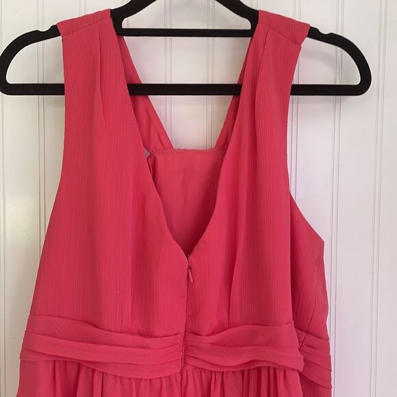 DAVID’S BRIDAL short crinkle chiffon bridesmaid dress style F15600 coral size 16 - Picture 5 of 12